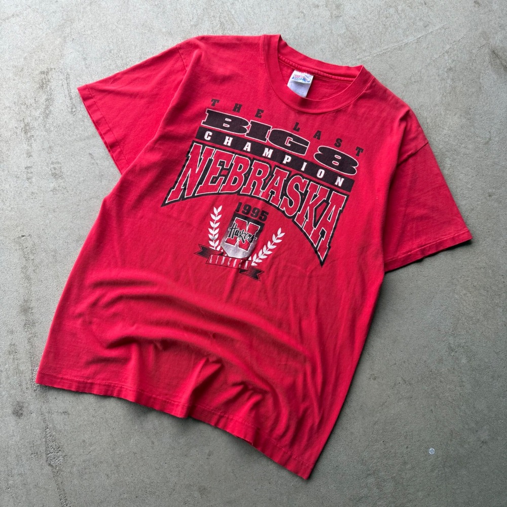 90s Mens Hanes Nebraska Huskers 1995 The Last Big 8 Champion T-Shirt Large